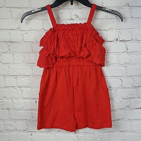 Crown & Ivy Girls Size 5 Red Eyelet Lace Ruffled Knit Romper NWT Summer Clothes - Picture 7 of 8